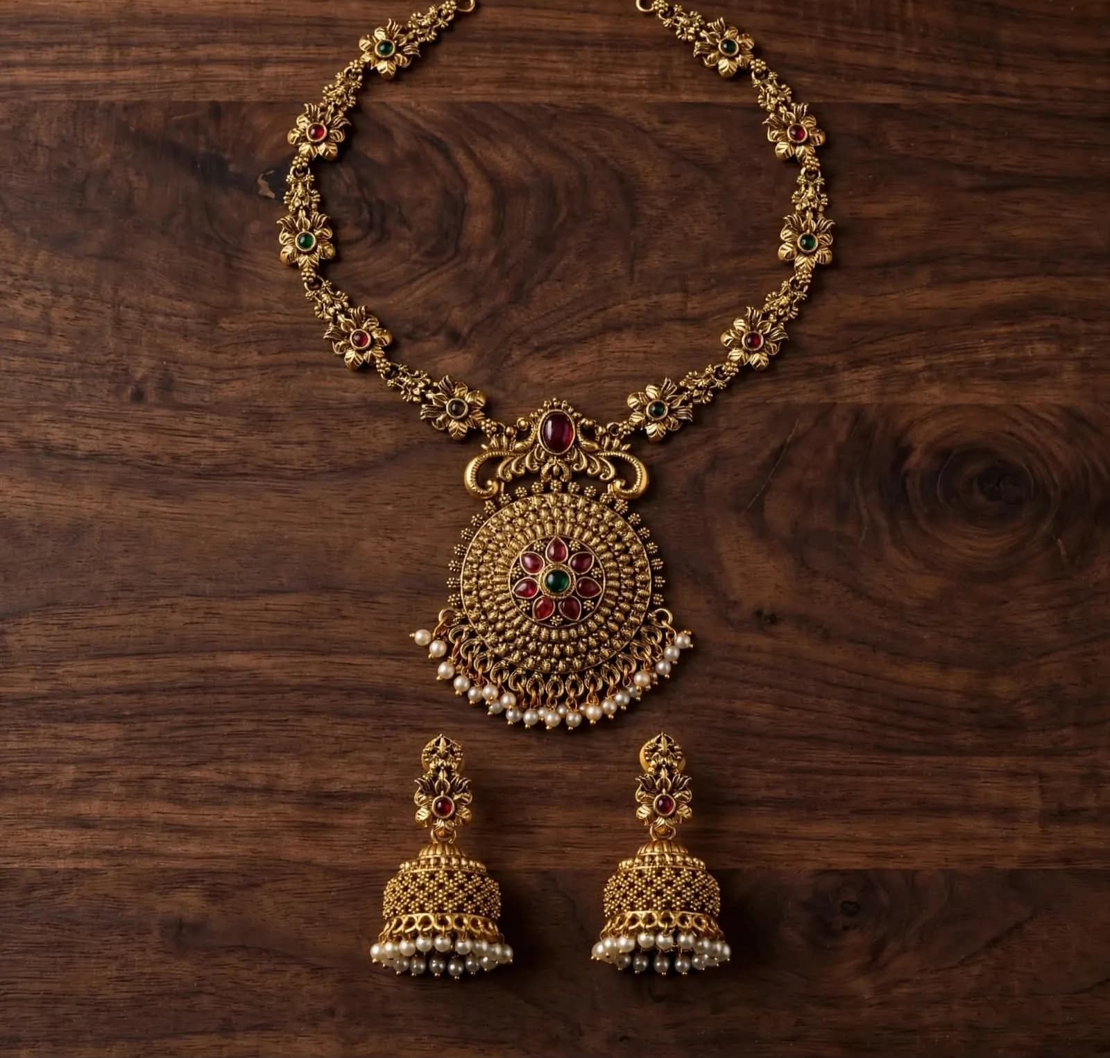 Antique Big Pendant + Pearl Jhumka