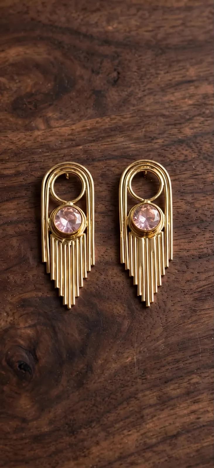 Golden Waterfall Fringe Earrings – Blush Pink