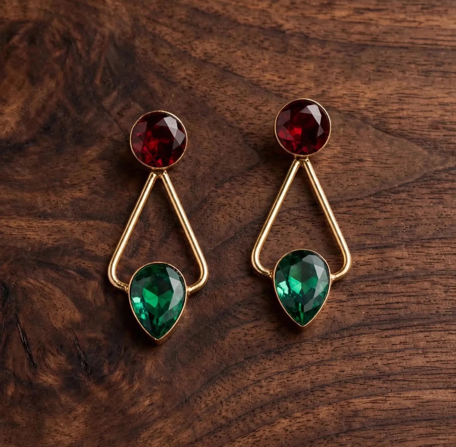 Glora Ruby Emerald Swing Drops — Ruby Red & Emerald Green
