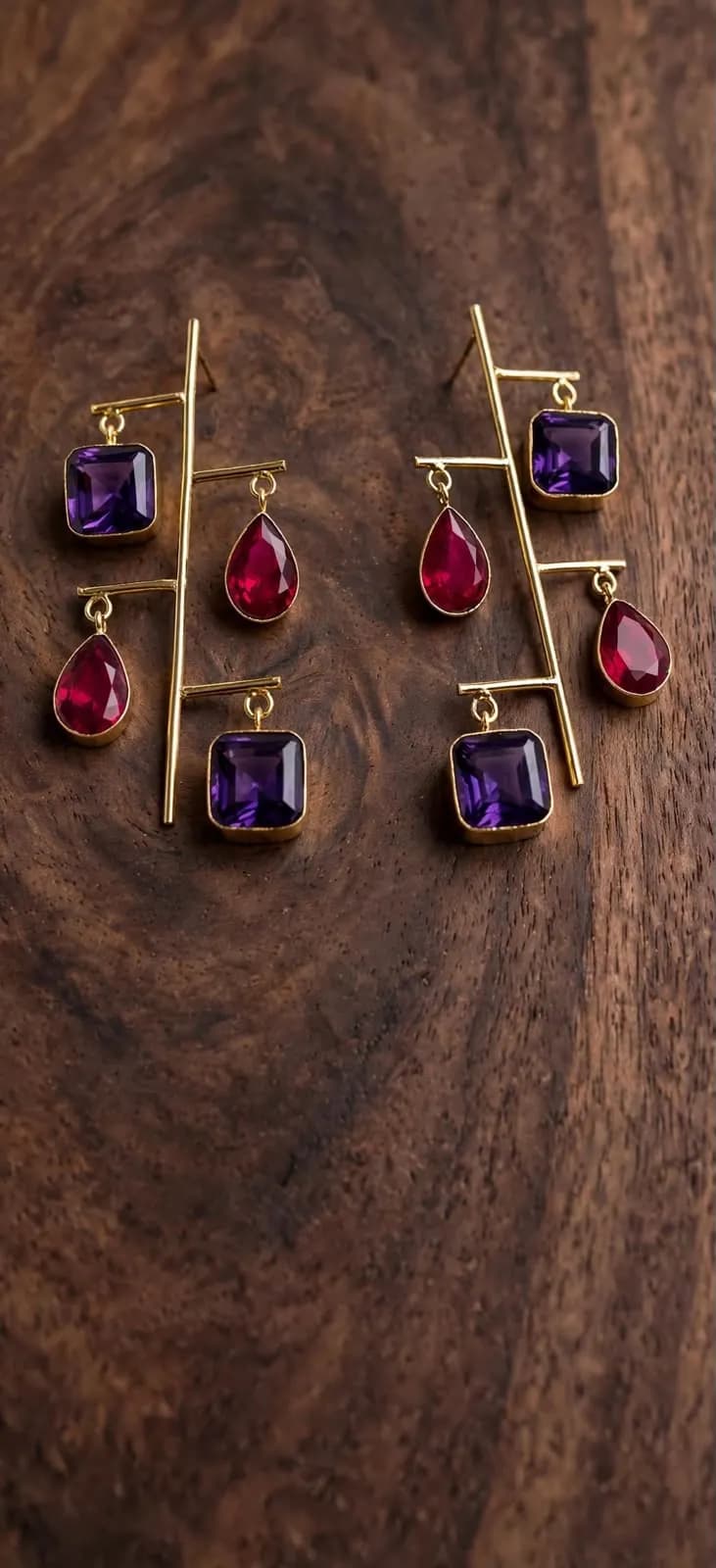 Royal Purple + Ruby Red Ladder Gemstone Earrings