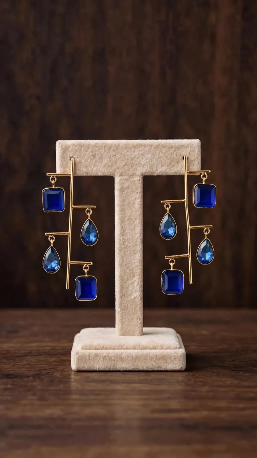 Royal Blue + Light Blue Ladder Gemstone Earrings