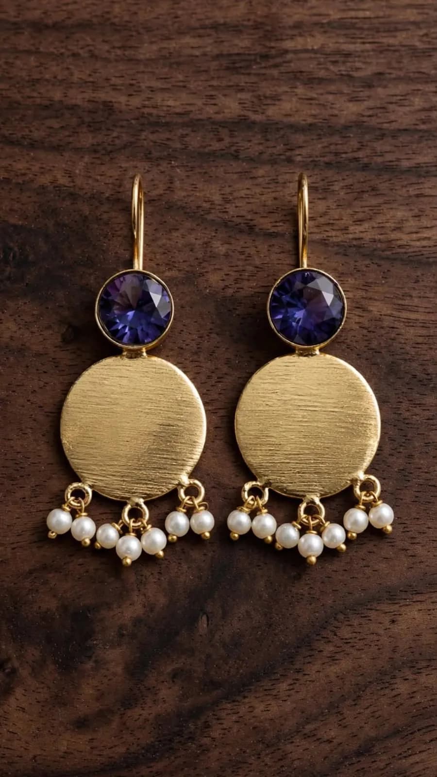 Glora World Purple Stone Gold Coin Earrings
