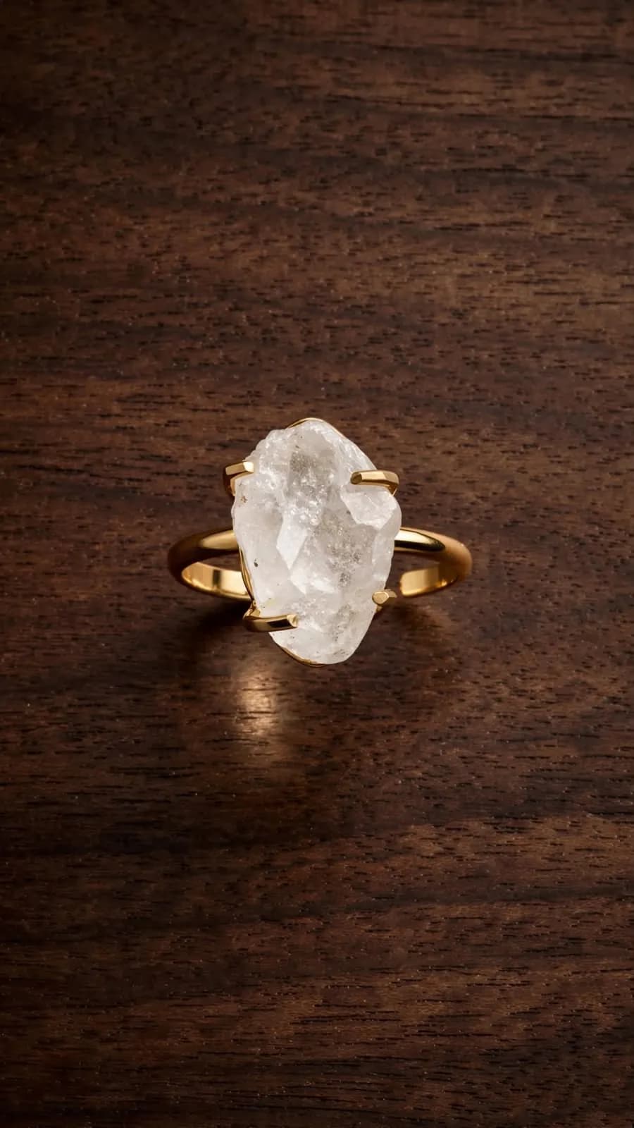 White Clear Raw Crystal Ring