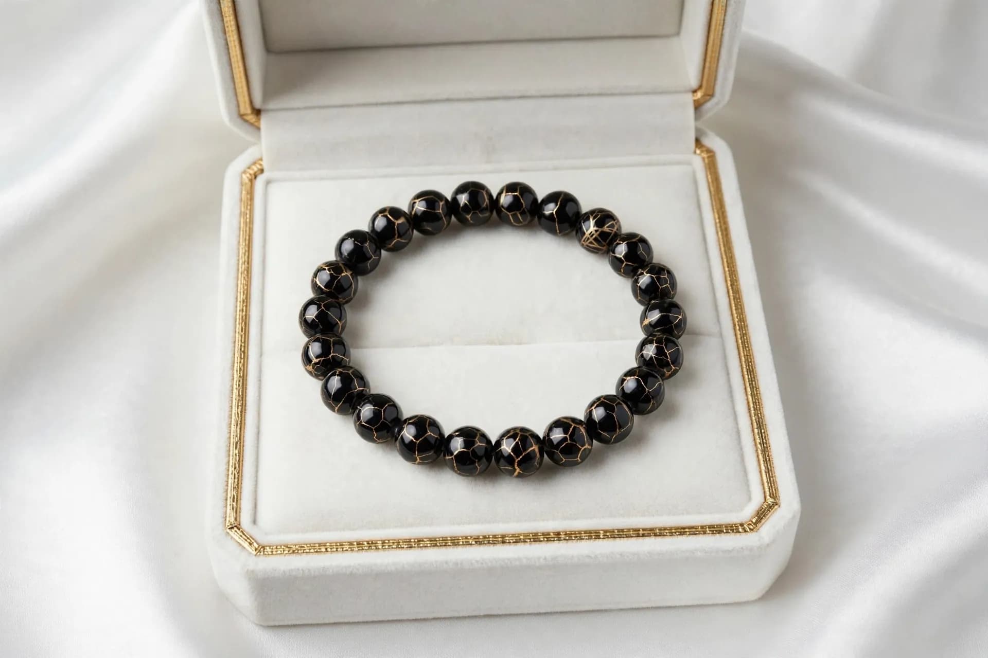 Black with Gold Crackle Beaded Bracelet