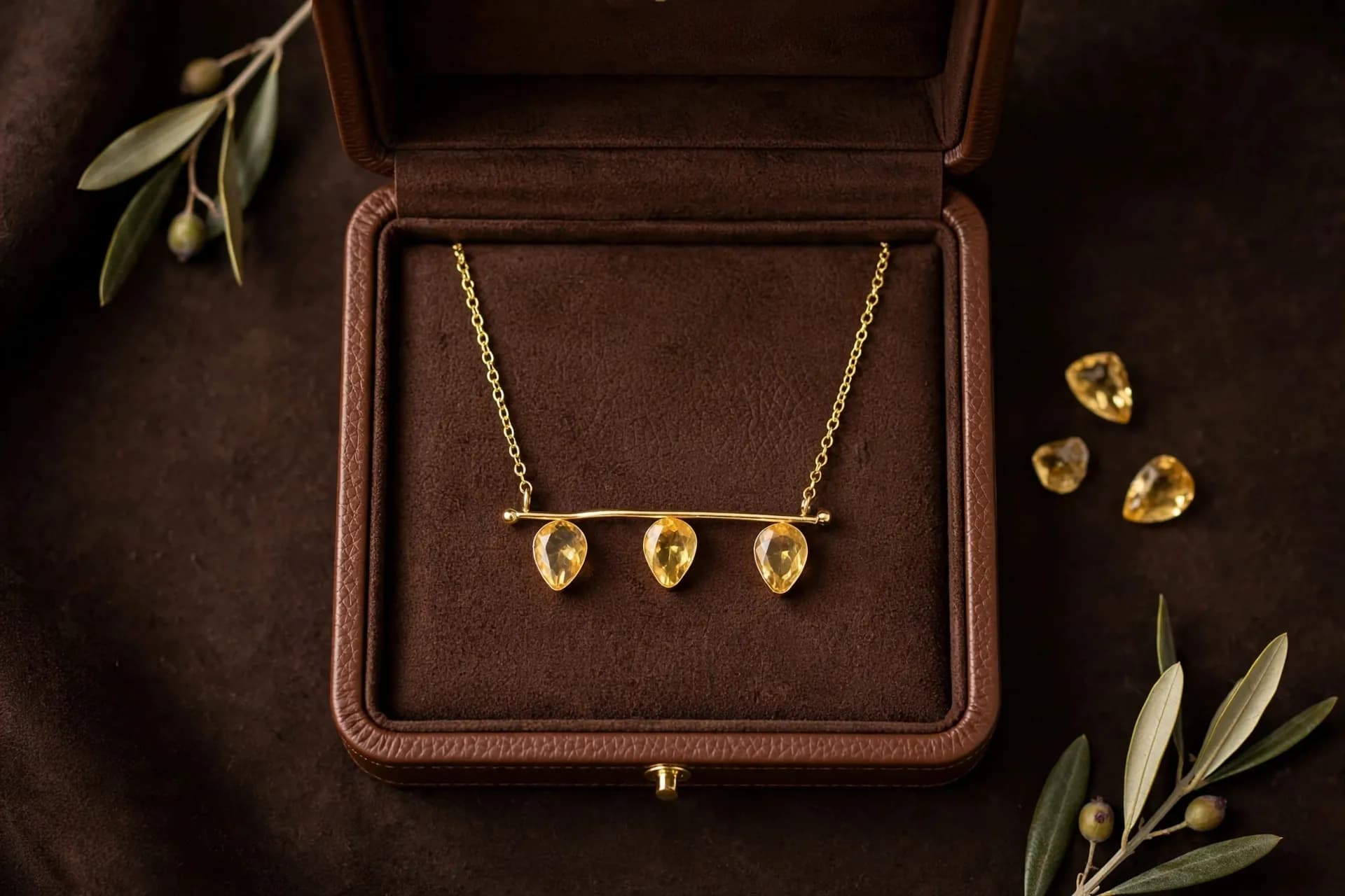 TRIPLE CITRINE DEW DROP BAR NECKCHAIN