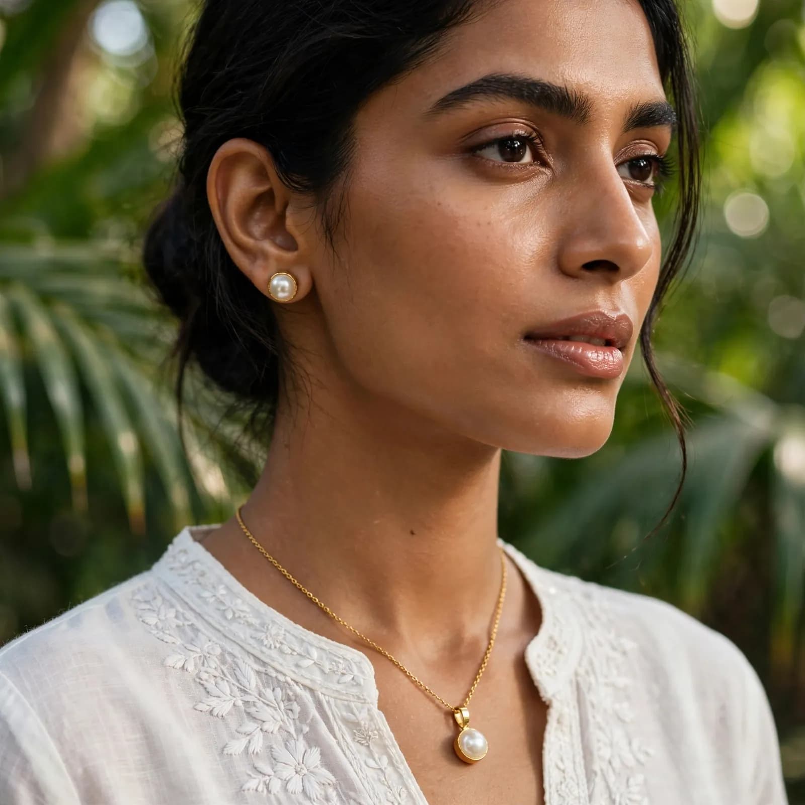 Simple Pearl Pendant Set