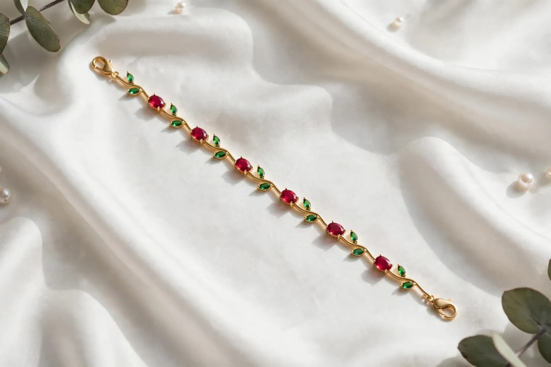 Christmas Vine Tulip Bracelet - Green & Red