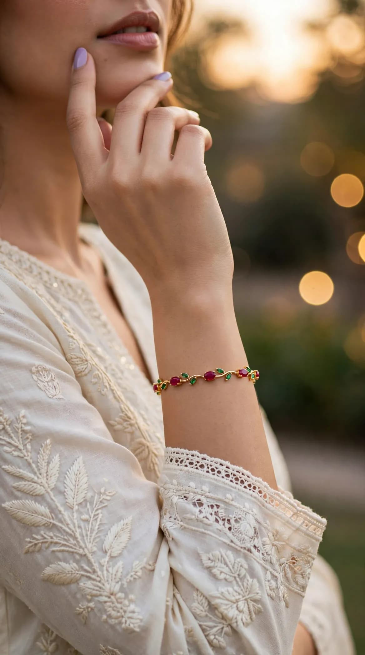 Christmas Vine Tulip Bracelet - Green & Red