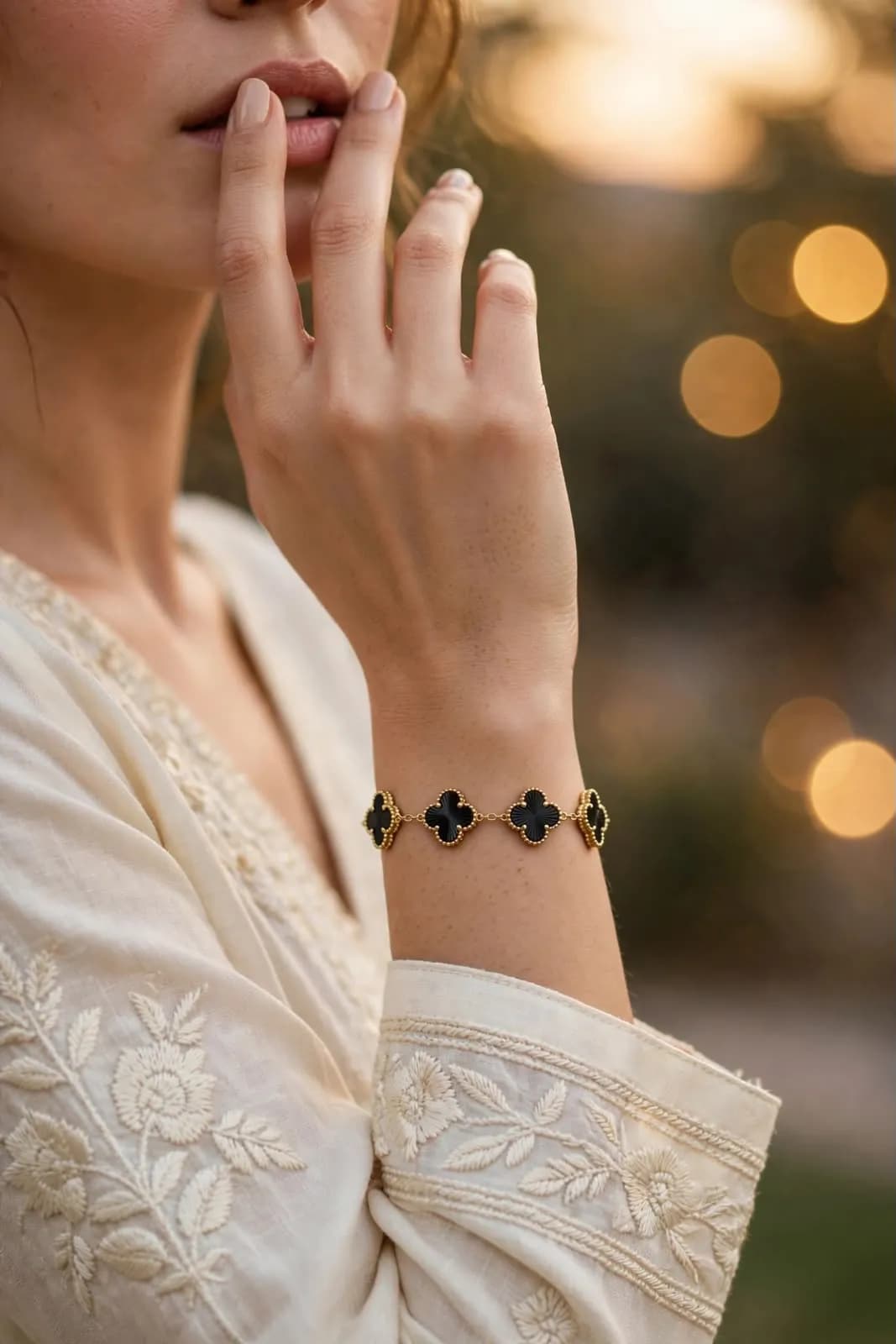 Onyx Black Clover Bracelet