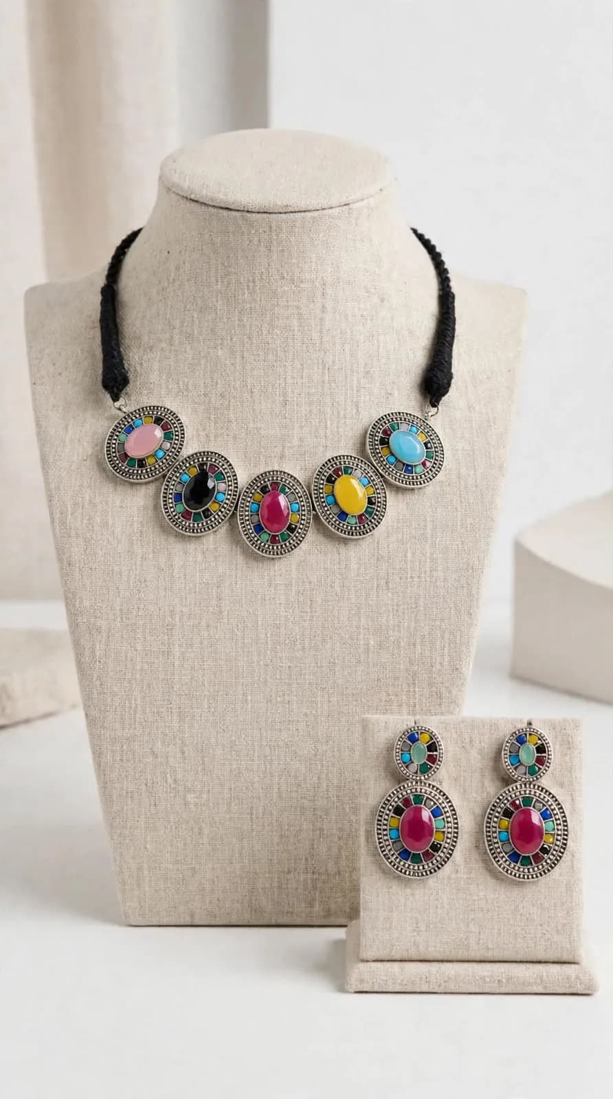 Ruby pink- Teal green- Multi color oval stone